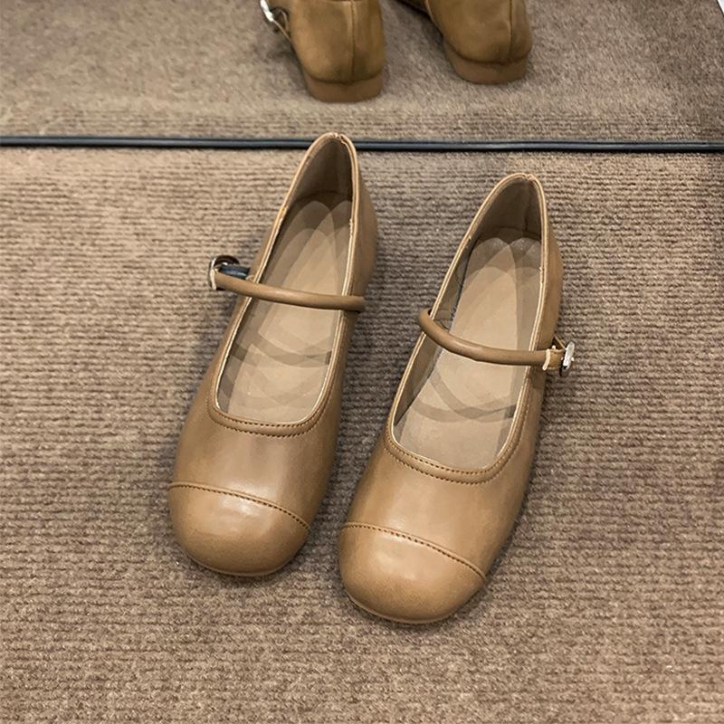 

Shallow single shoes women s new spring and autumn new French grandma shoes with skirt flat Mary Jane shoes flat shoes 40 коричневый