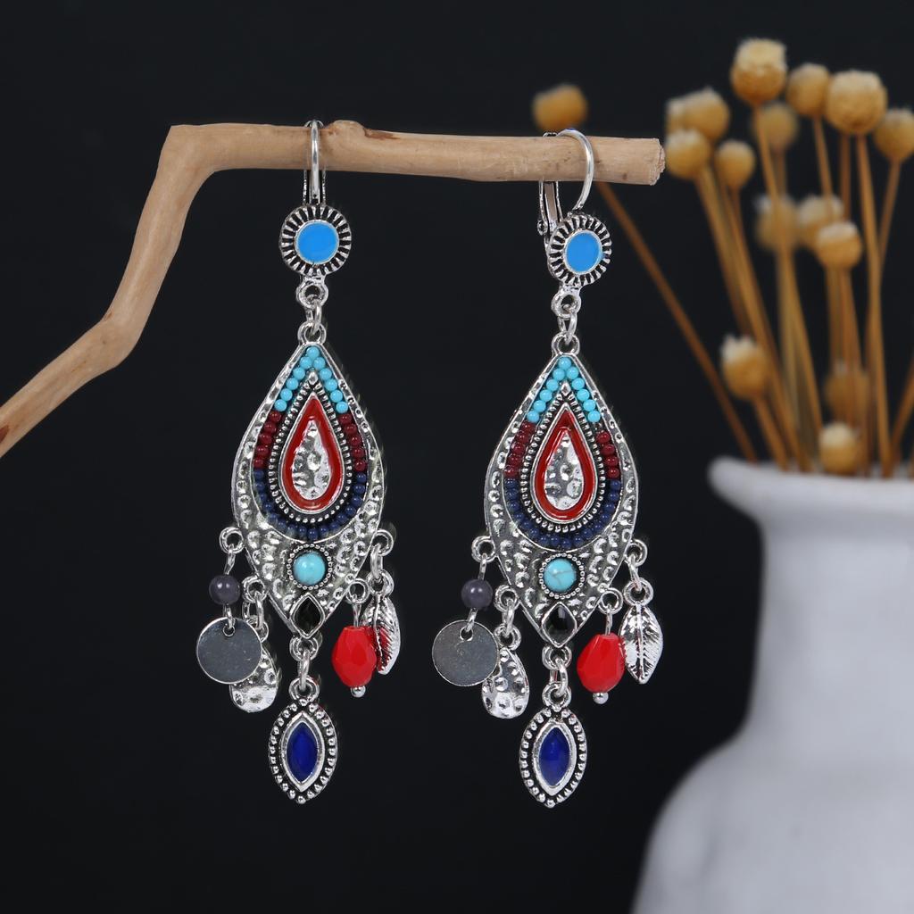 Bohemian Ethnic Style Oval Earrings, Retro Tourist Attractions Ethnic Minority Fringed Beaded Earrings