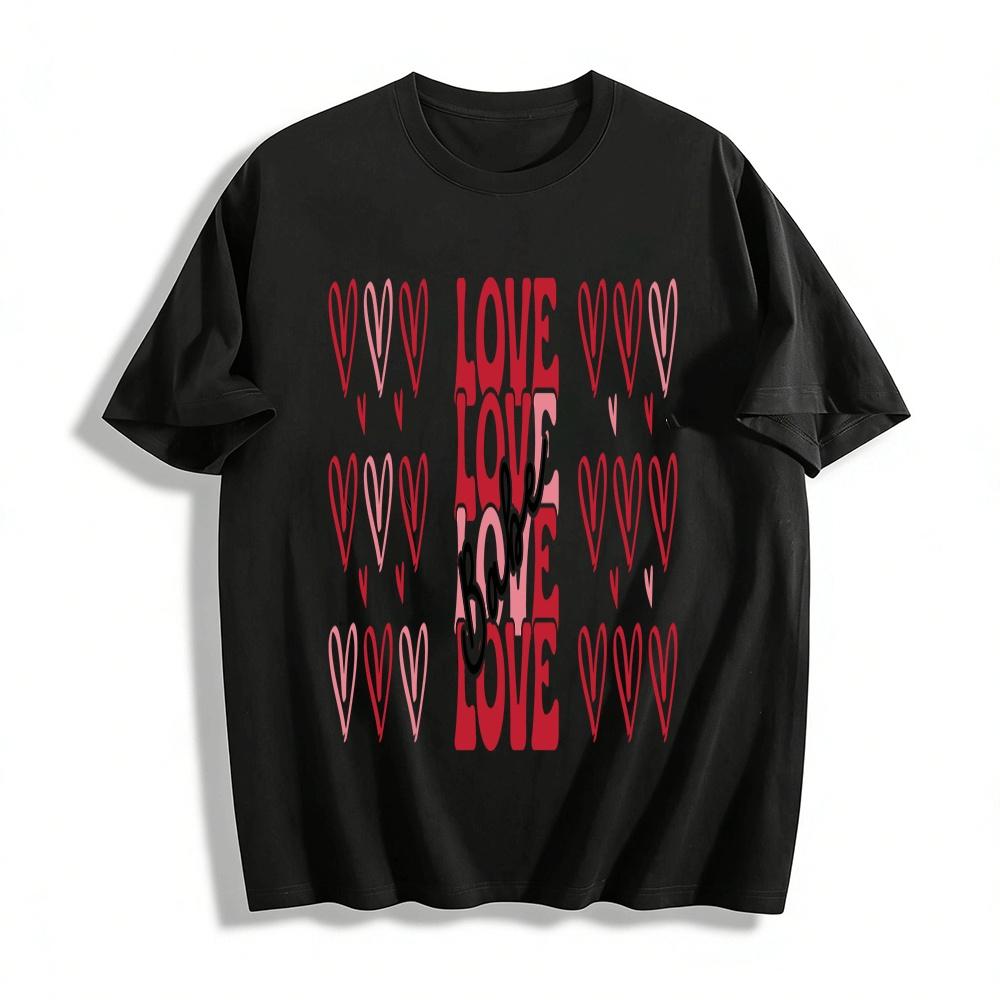 Valentine s Day Love Babe Printed Crew Neck Casual Top Pure cotton T-shirt XXS