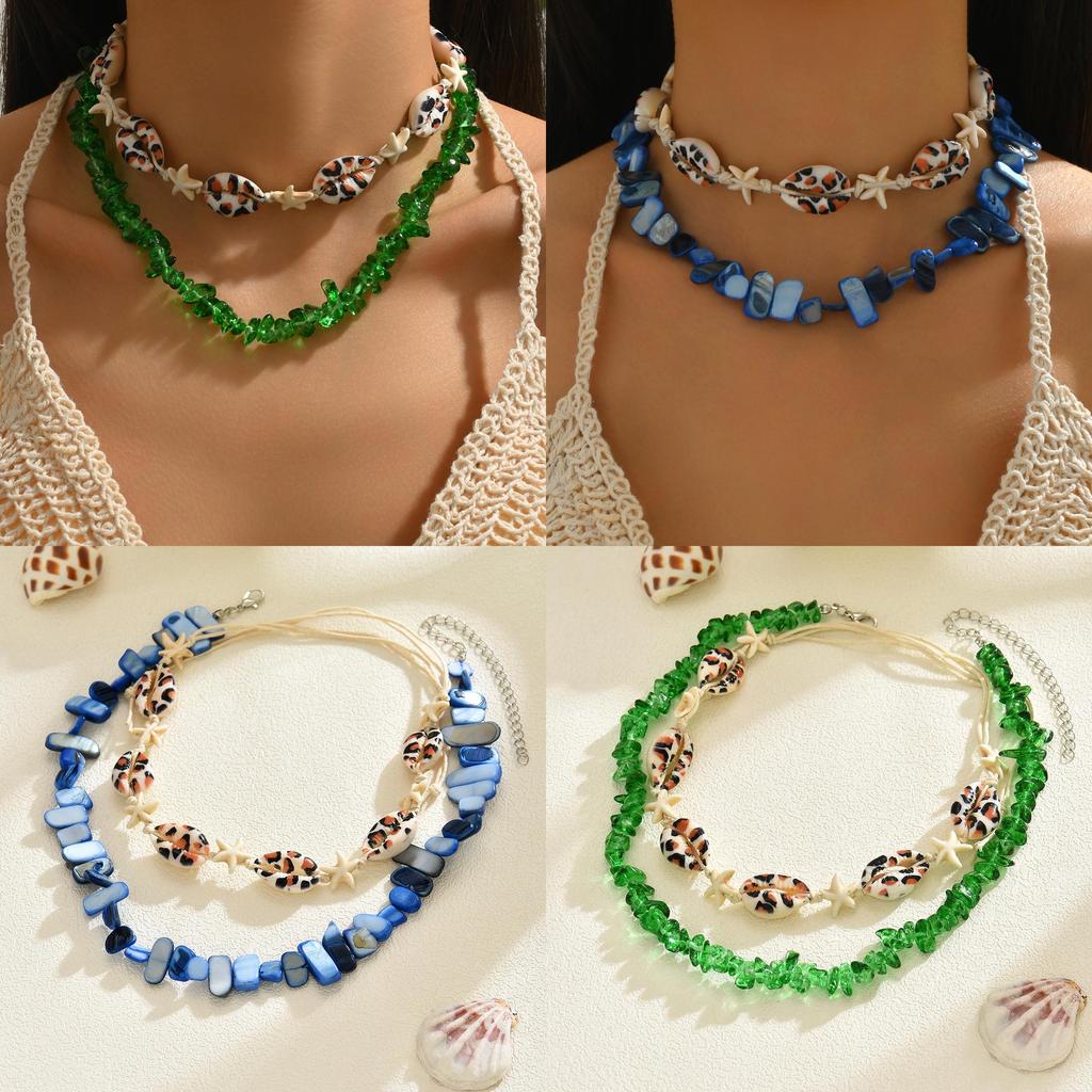 Handmade Shell Pendant Necklace With Multilayer Chain Natural Beach Jewelry For Women