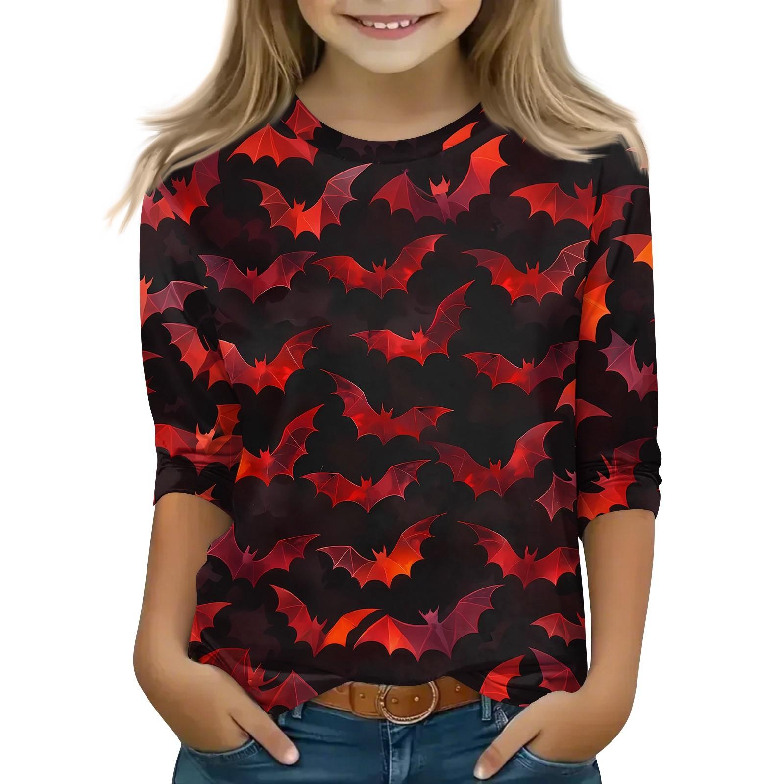 

Детские топы с рукавом 3/4, повседневная футболка с принтом на Хэллоуин, пуловер-блузка с круглым вырезом 140