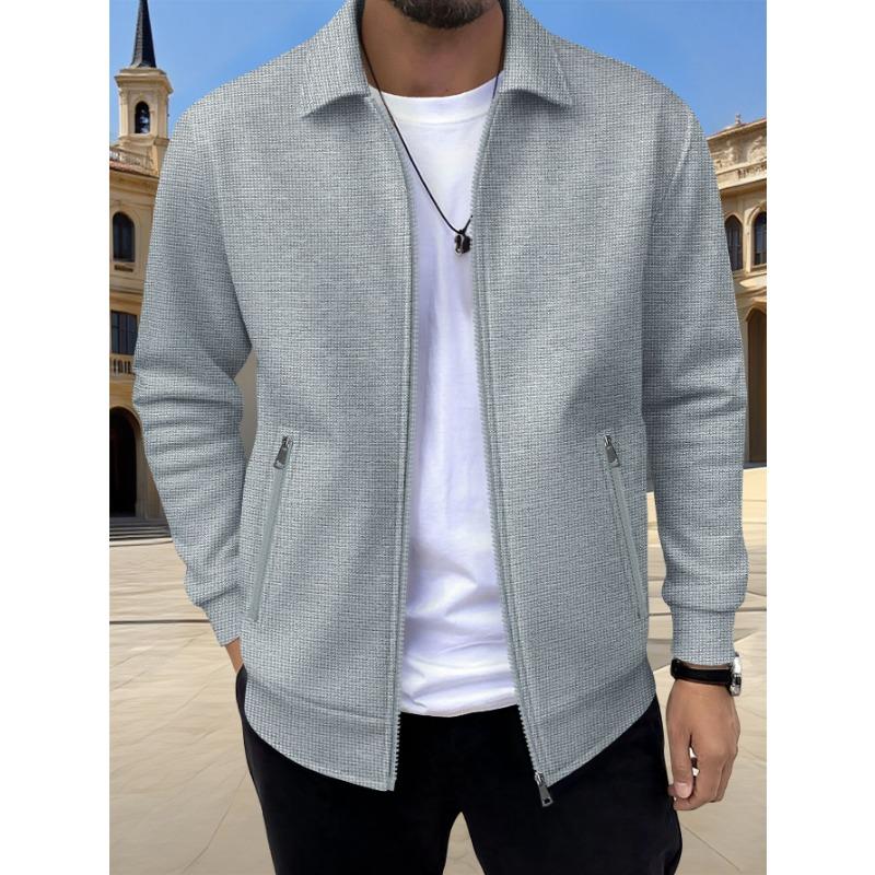 New Casual Men's Winter New Solid Color Pocket Zipper Long Sleeve Jacket