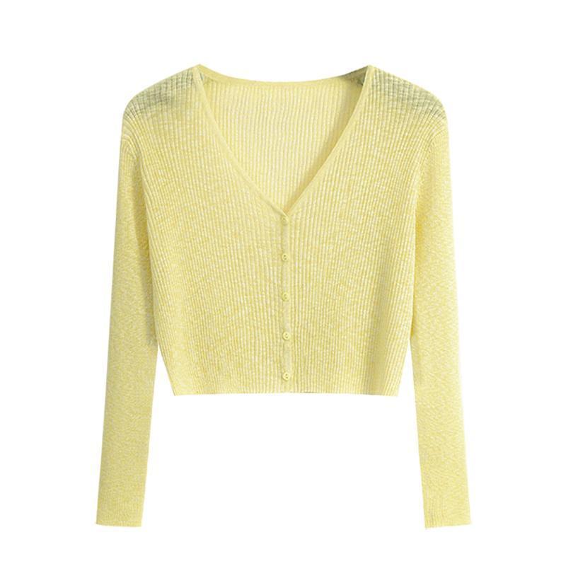 Women's 2025 V-Neck Ice Silk Knit Summer Cardigan – Lightweight Sun Protection Cover-up