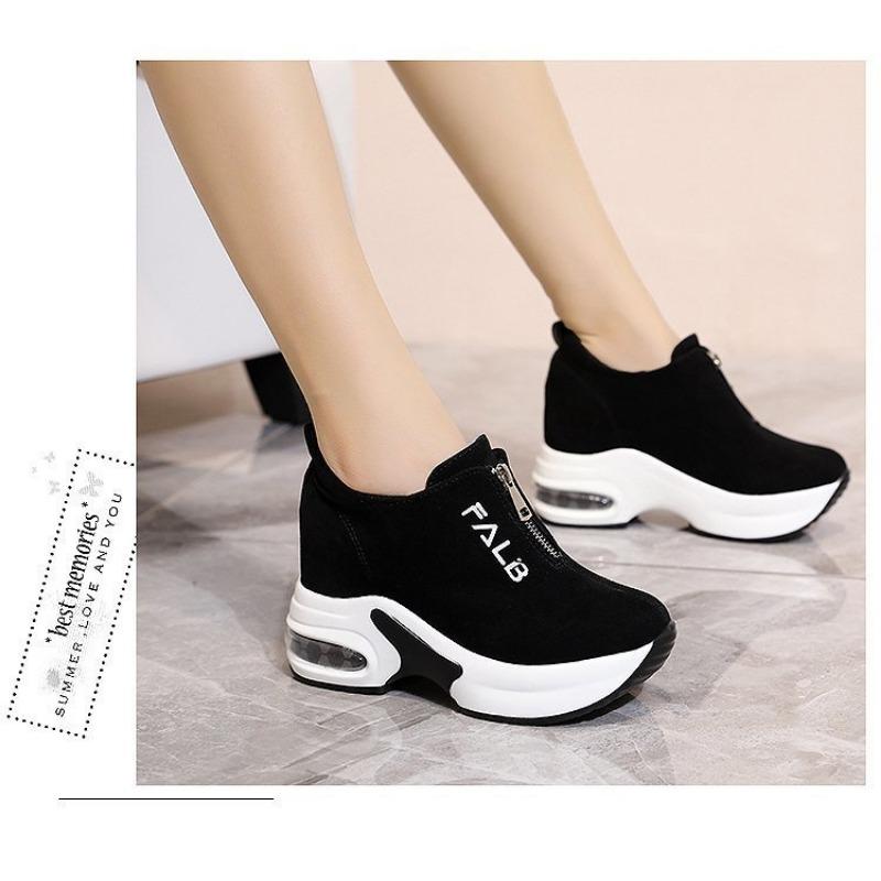 Women's Casual Shoes Autumn New Korean Version Height-increasing Thick-soled Zipper Suede Women's Shoes Fashion Sneakers