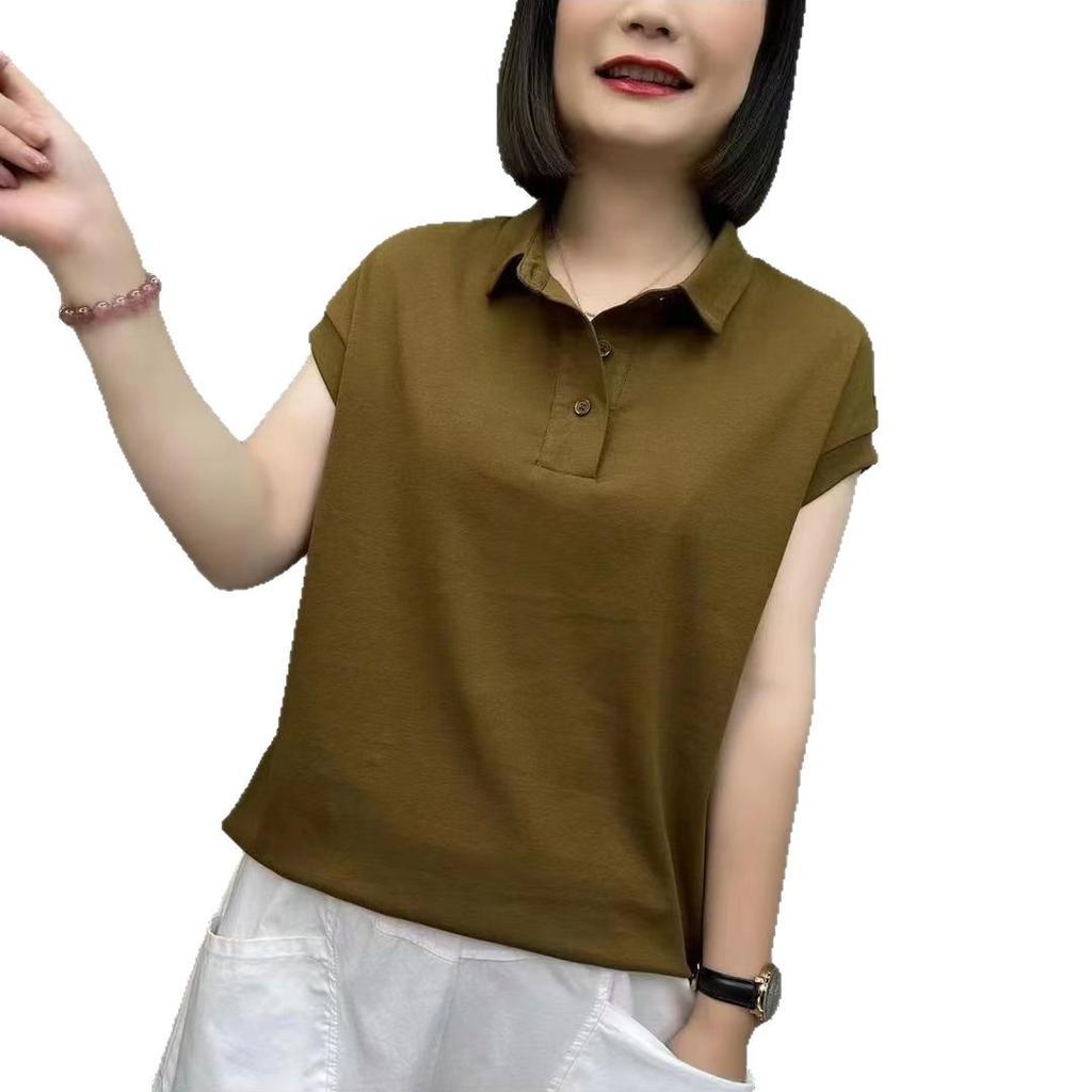 Dámské univerzální tričko s krátkým rukávem a klopou, novoroční, s netopýřími rukávy, topy pro matky středního a staršího věku