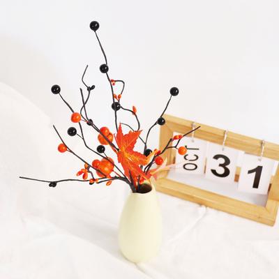 Halloween Pumpkin Maple Leaf Arbor Wire Rod Black Orange Berries Pumpkin Branch Thanksgiving Decoration For Home Decor Holiday