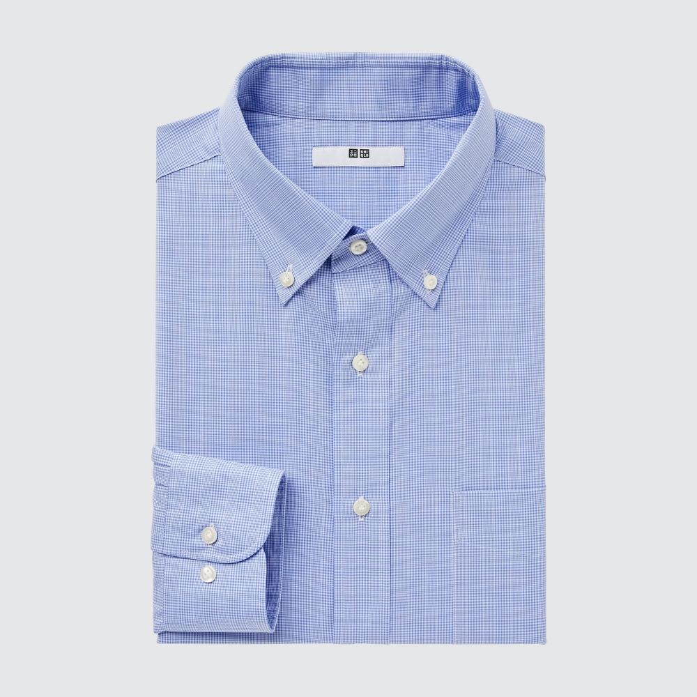 

UNIQLO JAPAN Рубашка в мелкую перекрестную клетку, воротник на пуговицах, длинные рукава