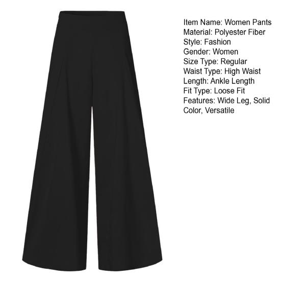 Women Pants Elastic High Waist Wide Leg Casual Trousers Loose Fit Solid Color Commuting Office Lady Pants Workwear