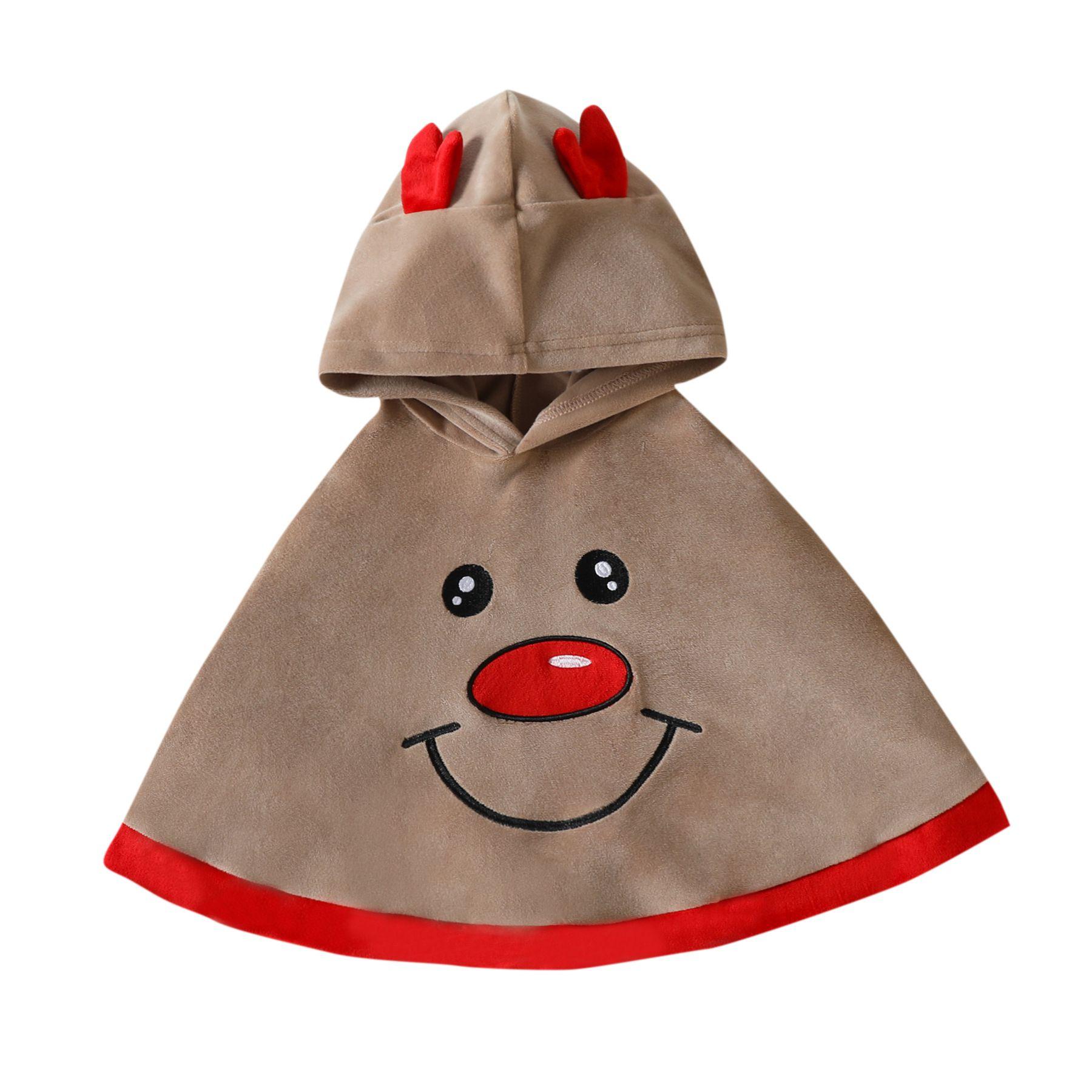 

Детская рождественская накидка с капюшоном, плащ для малыша с принтом Санта-Клауса и лося, наряд для рождественской вечеринки 100cm/39.37in коричневый