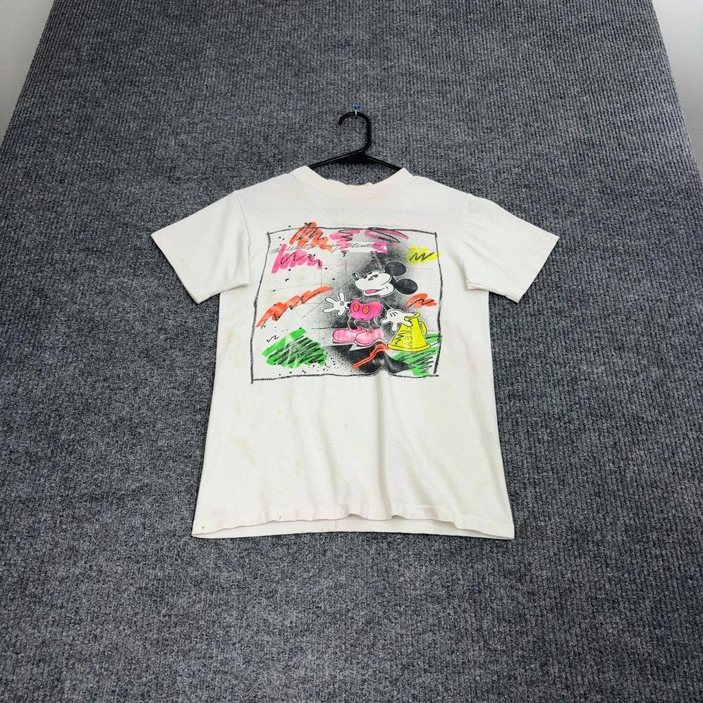 Vintage Disney Mickey Mouse T Shirt Adult S White Cotton Graphic Print 90s Style