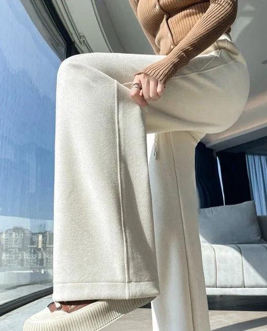 Women's High-waisted Elasticated Sweatpants With A Drape, Casual, Sporty, Straight-leg Wide-leg Design