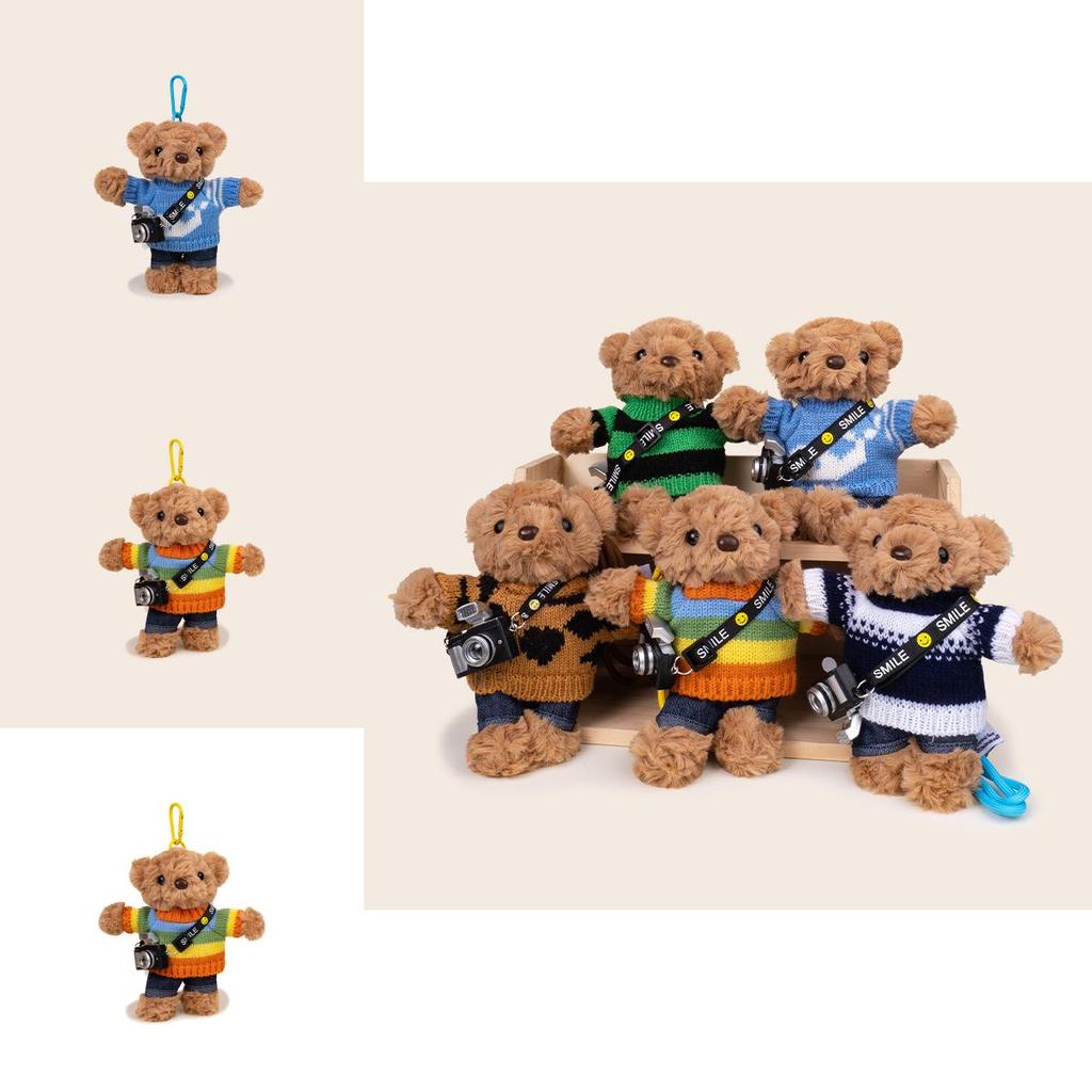 Bear Plush Keychain Wearing A Sweater And Carrying A Camera Design For Bag Accessories And Collectors Item