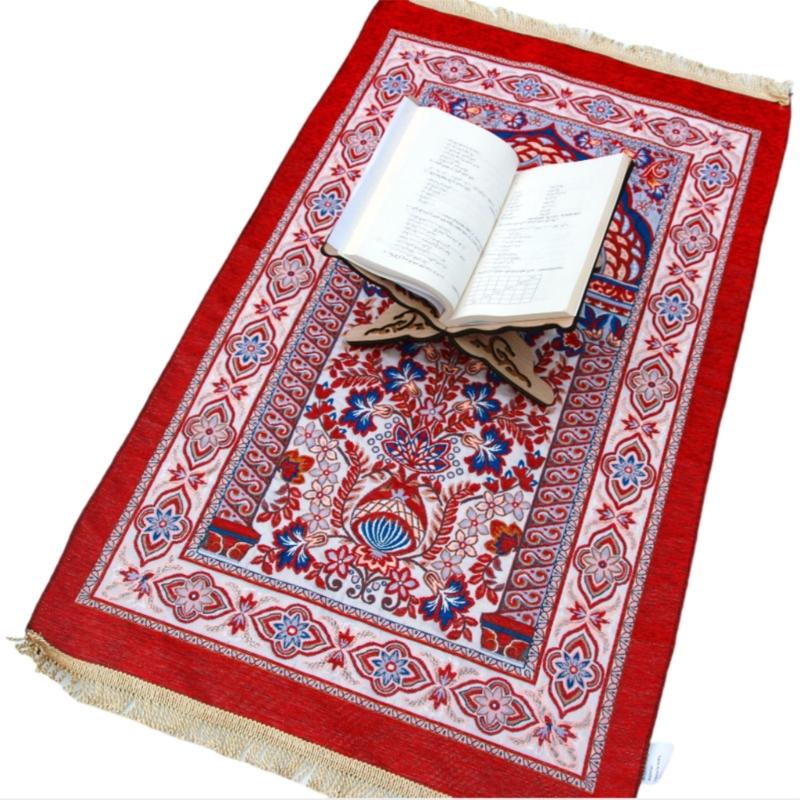 Foldable Portable Prayer Mat Islamic Floral Woven Jacquard Kneeling Rug Blanket with Tassels For Men Women and Children