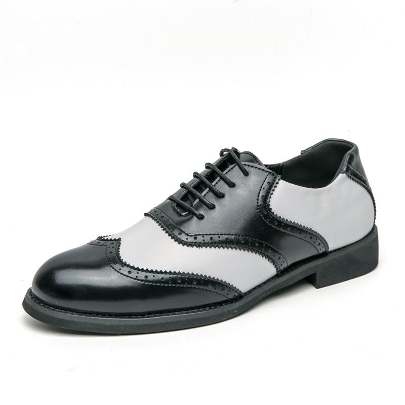 

Дизайнерские Новые Мужские Остроносые Черно-Белые Лоскутные Броги Кожаная Обувь Джентльмен Свадебный Костюм Формальная Деловая Обувь 38