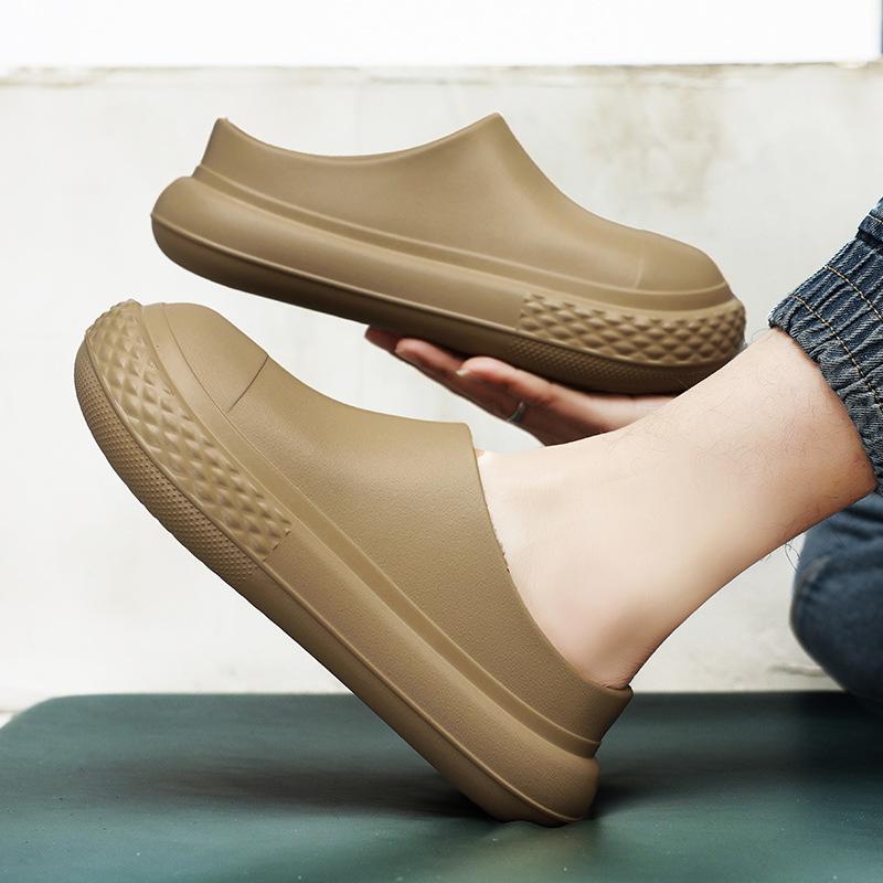 

Baotou slippers men s 2025 new spring casual outer wear waterproof thick bottom wear-resistant couple seaside wading half slippers 45 кавовий