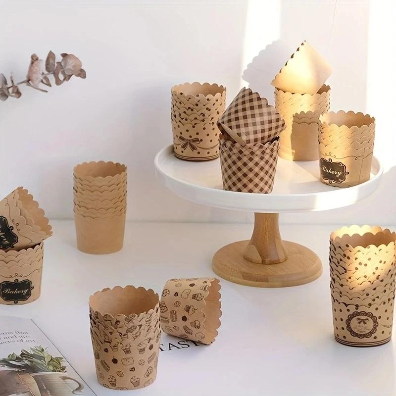 50pcs, Heat-Resistant Kraft Paper Muffin Cups for Baking and Serving - Small Kitchen Accessories for Cakes, Pastries, and More