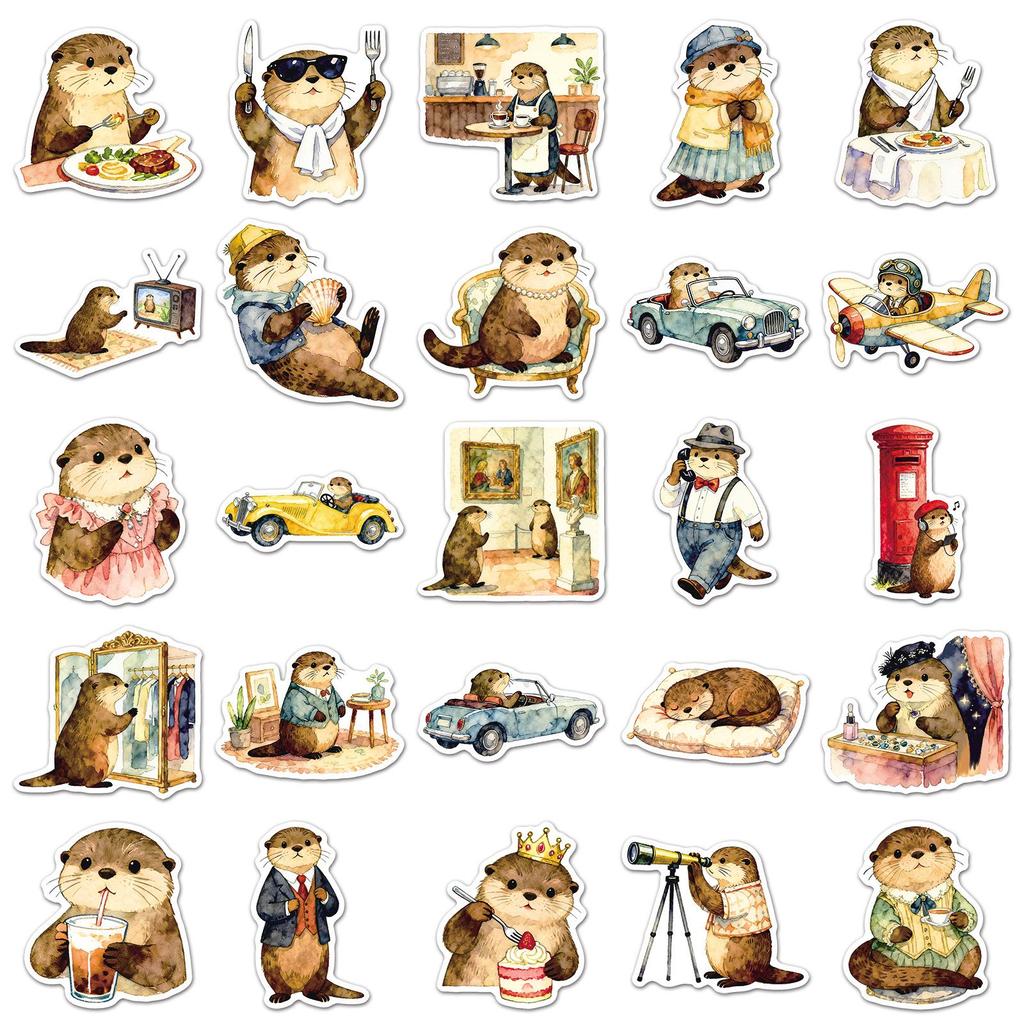 50 Cute Cartoon Otter Stickers for Guitar, Refrigerator, and Graffiti Decoration