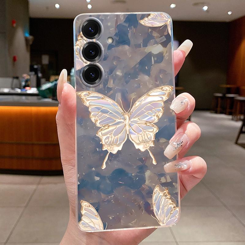 For Samsung S25 FE Case Luxury Butterfly Flower Silicone Soft Cover For Samsung S25FE S24 FE Transparent Protective Phone Cases