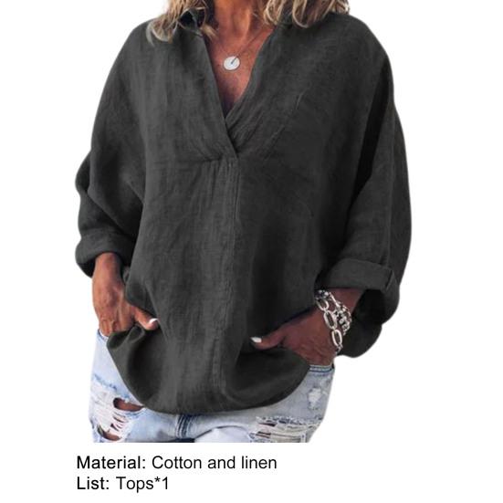 V Neck Pullover Women Shirt Skin-friendly Long Sleeve Solid Color Loose Blouse Ladies Clothing