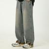 Jeans larghi dritti da uomo, stile americano casual, con cuciture a quadri, per primavera e autunno