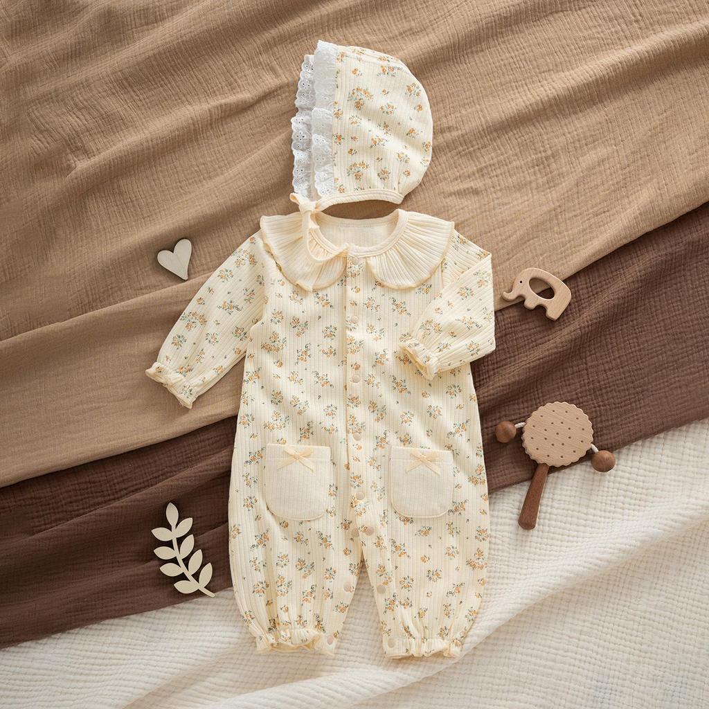 Mono de Algodón Floral Tipo A de Cuatro Estaciones para Bebés Niñas - Atuendo de Princesa para Primavera y Verano para Celebración de 100 Días
