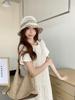 Großformatiges Sommer-Retro-Schicht-Häkelkleid & Schwarzes T-Shirt Set für Damen