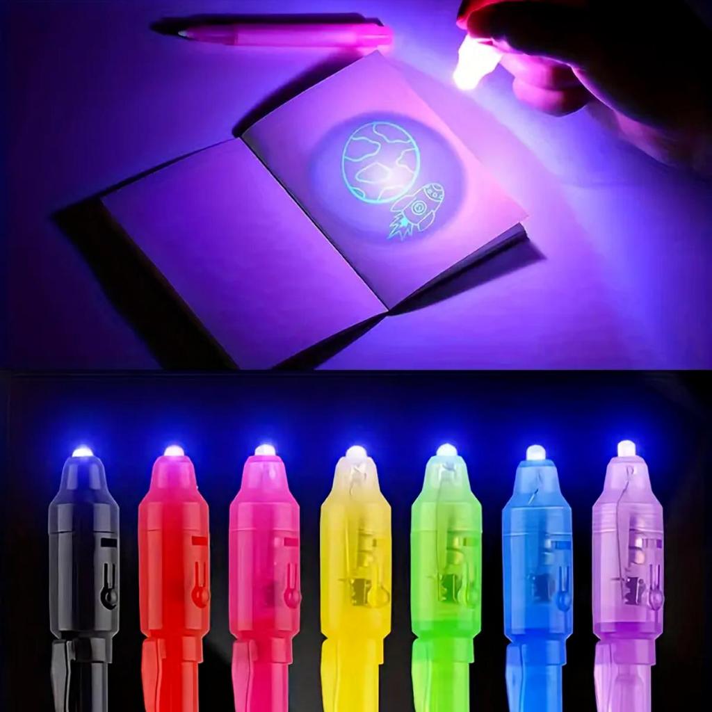 Conjunto de Canetas de Tinta Invisível 5/20 unidades - Escreva Mensagens Secretas - Inclui Luz UV para Revelar Mensagens