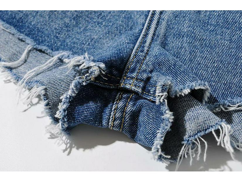 YPFF European & American High-Waist Distressed Denim Shorts for Women - Slimming, Raw Edge, Long Leg Style