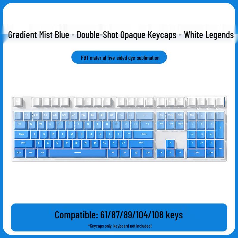 PBT Gradient Color Mechanical Keyboard Keycaps, Personalized Double Shot, Side Printed, Translucent, Five-Sided Dye Sublimation, Full Set