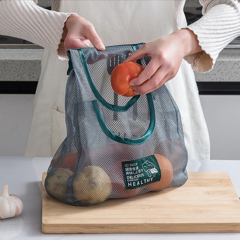 1pc Portable Mesh Storage Bag Reusable Fruit and Vegetable Storage Bag Kitchen Accessories Washable Handbag