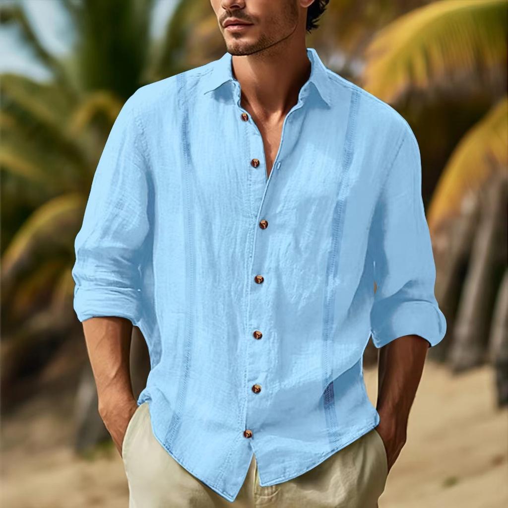 Solid Color Collage Lapel Long Sleeved Casual Men's Shirt