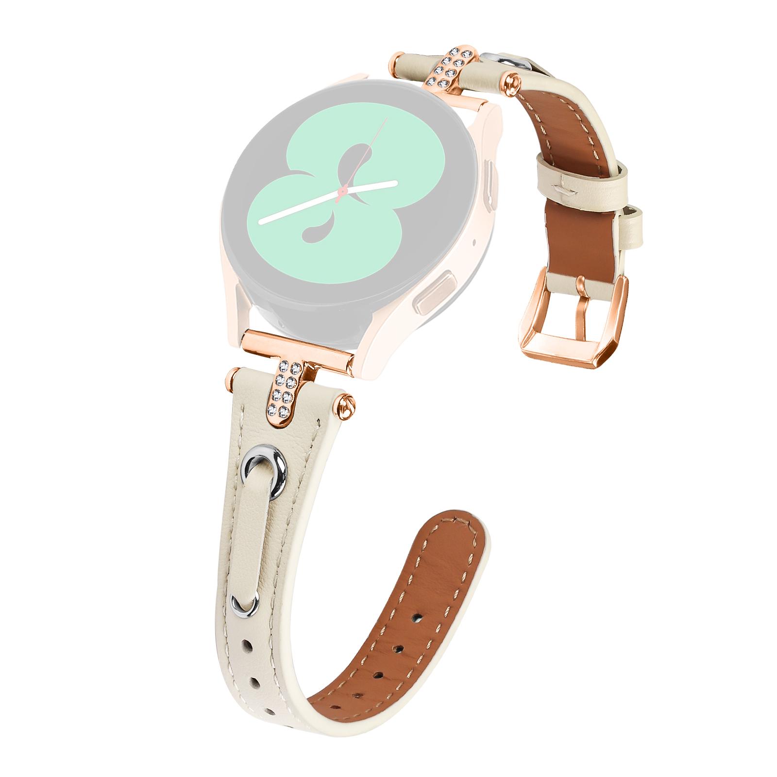 

Для Samsung Galaxy Watch 5 Pro/Watch 5/Watch FE 40мм/Watch4/Watch4 Classic Ремінець з натуральної коров ячої шкіри (Пряжка з рожевого золота) Apricot