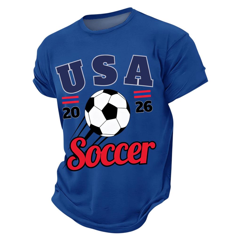 Men’s Casual Crew Neck Printed Short Sleeve Lightweight Breathable Top with USA 2026 Soccer Letter Graphic Design