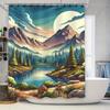Mountain Landscape Shower Curtain Artistic Forest Scene For Bathroom Decor Waterproof Fabric Shower Cover In Blue Green Colors S