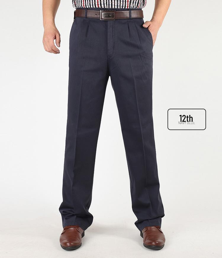 Men’s High Waist Cotton Pleated Loose-Fit Pants for Spring & Autumn