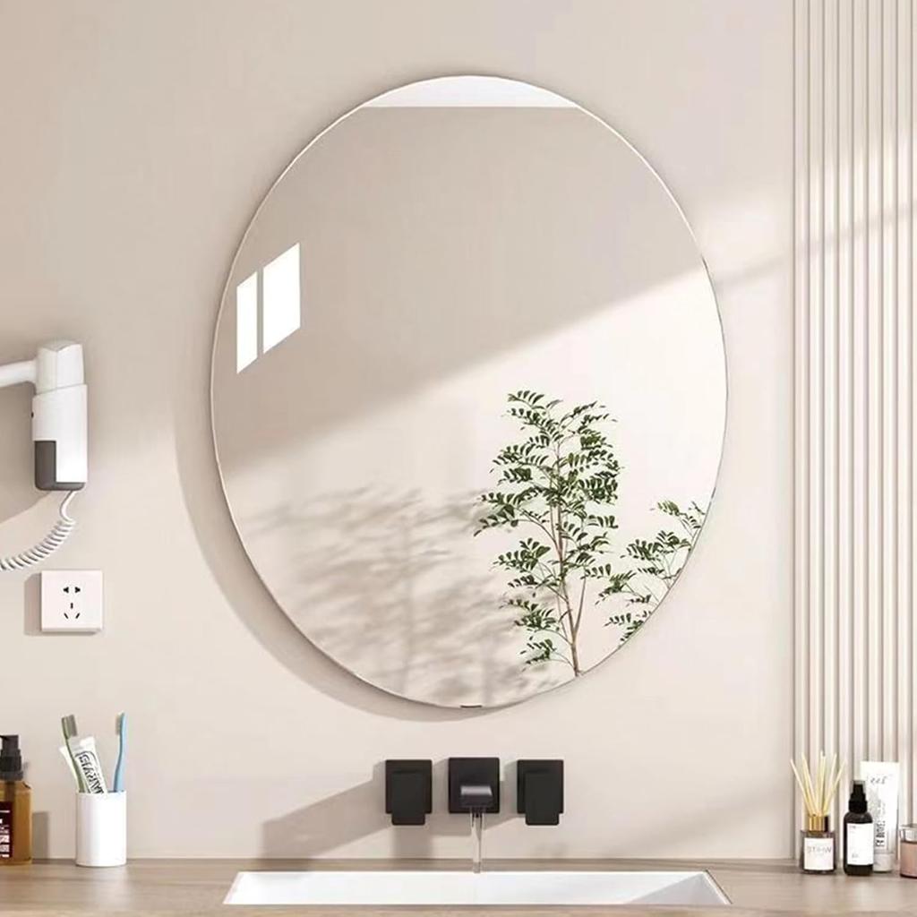 Oval Wall Mirror Non Glass 2Pcs Oval Vanity Mirror Self Adhesive Acrylic Mirror Wall Sticker Flexible Frameless Plastic Mirror Home Decorative Wall