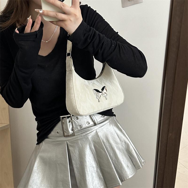 Chic And Stylish Women's Butterfly Underarm Bag In Black White Khaki And Silver Colors