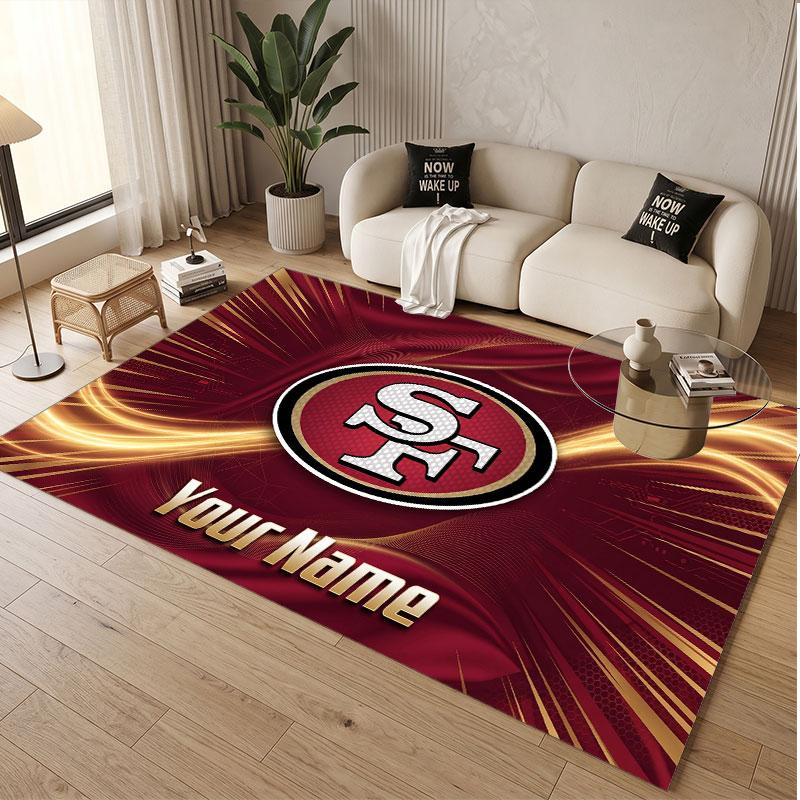 Custom Rug San Francisco 49ers Pattern Print Name Text Soft Non‑Slip Floor Carpet for Home Indoor Decoration