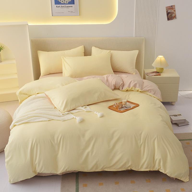 "Pure Color Sanded Four-Piece Bedding Set - Simple Style Quilt, Bedsheet for Dorms, Autumn/Winter."