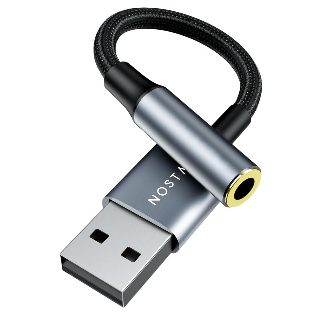 NOSTALSIC USB Audio Converter Adaptér na konektor pro sluchátka Převodník Externí zvuková karta s DAC TRRS Kompatibilní s USB2.0 3,5mm 24bit/96KHz 4-pólový