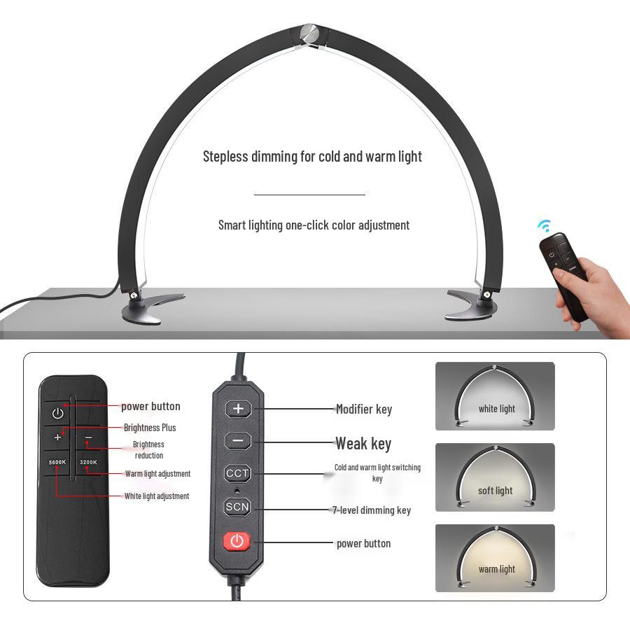 29" Foldable Half-Moon Beauty Lamp for Eyebrow & Eyelash Tattooing, U-Shaped Fill Light for Nail Art
