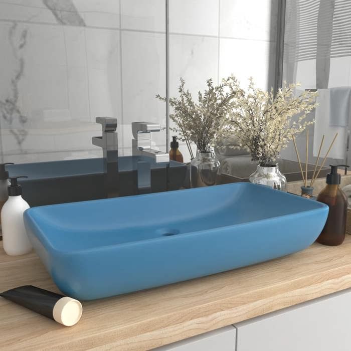 VidaXL Lavabo de Luxe Rectangulaire Vasque à Poser de Toilette Lave-mains de Salle de Bain Salle Cosmétique Maison Bleu 146956
