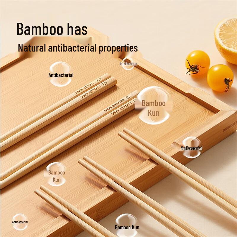 COOKER KING Natural Wood Anti-Slip Chopsticks, 20 Pairs