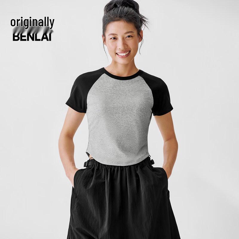 BENLAI Women s Contrast Raglan Sleeve Slim Fit Short T-Shirt S