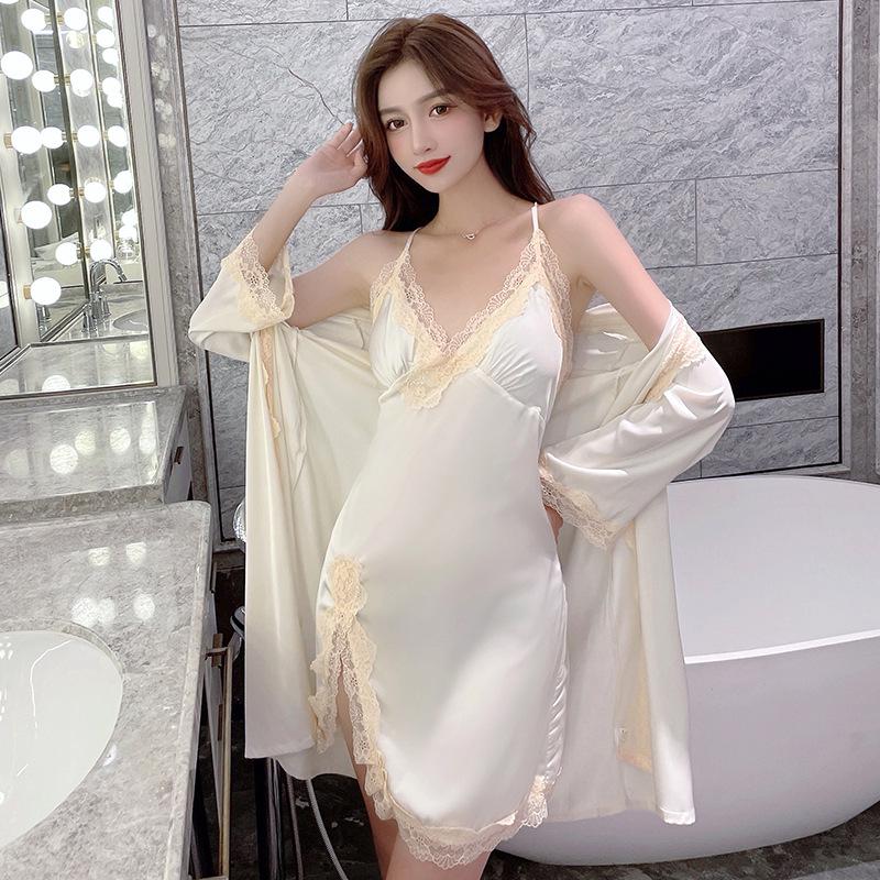 

Пижамный комплект из кружева Ice Silk Deep V Backless для женщин One Size (Recommended 80-125 Jin)