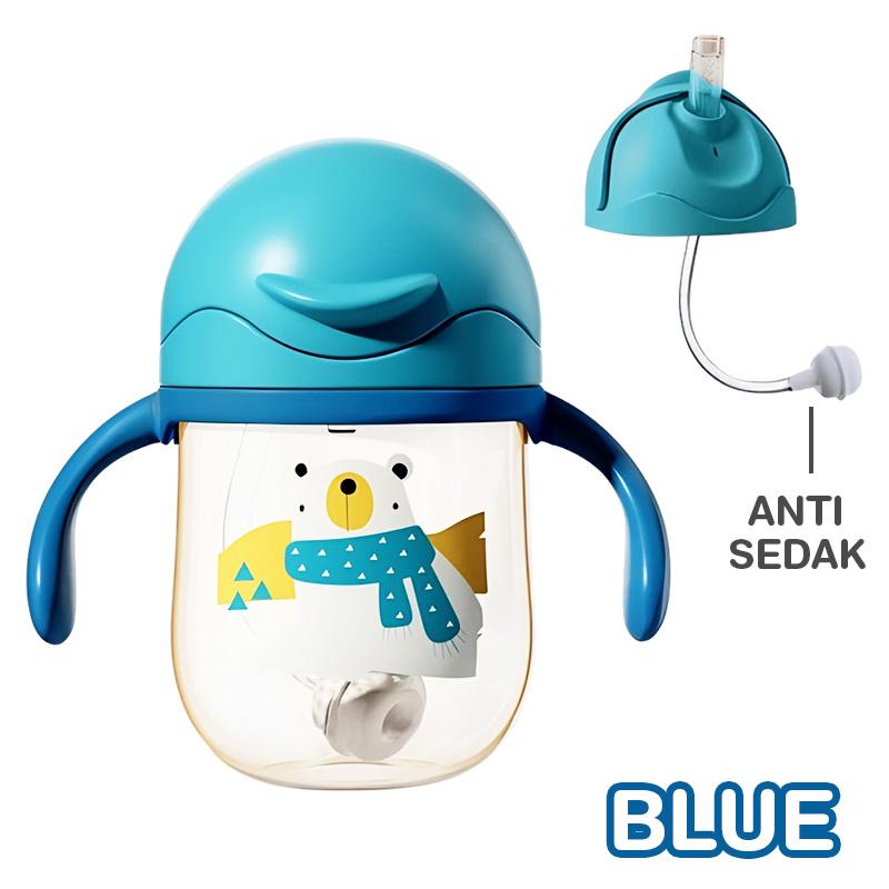 

250 мл детские кружки для воды, детская обучающая кружка для питья с двойной ручкой, откидная крышка, герметичная бутылка для воды для младенцев без бисфенола А синий