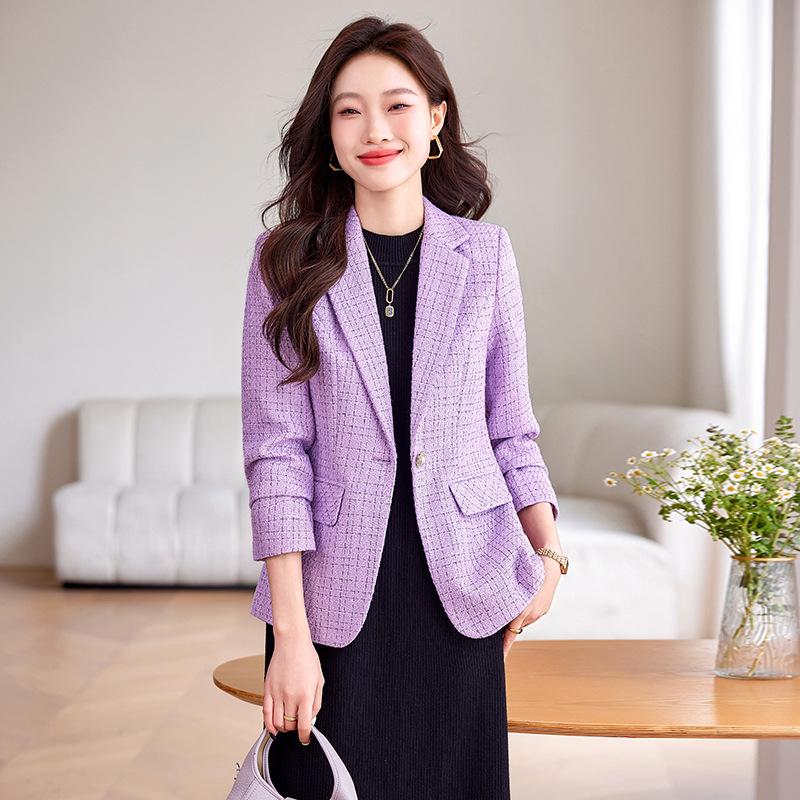 Women's Petite Purple Wool Suit Jacket - High-End Spring/Autumn 2024 Collection