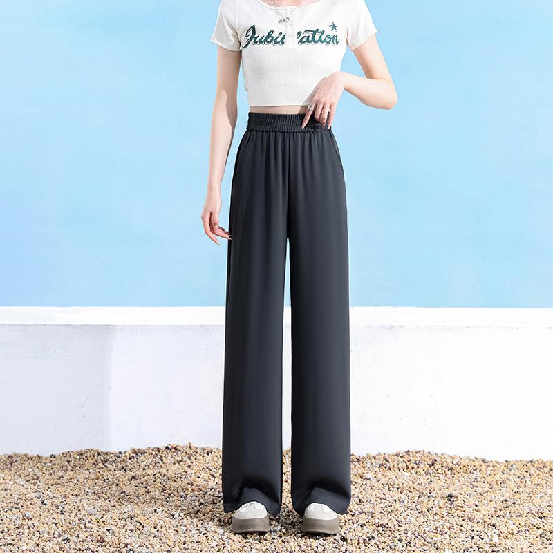 

Женские брюки больших размеров из ледяного шелка с широкими штанинами - Черные, Высокоэластичные, Легкие, Прохладные и Свободного кроя для лета XXL: 145-155 lbs