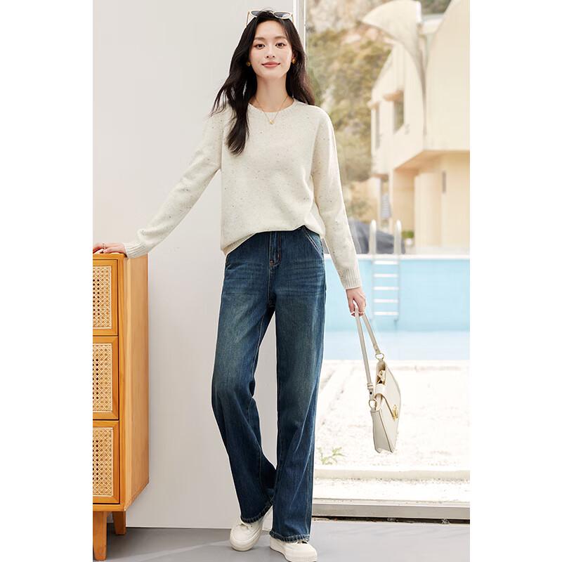 VICTORIA&VERA Women's Merino Wool Polka Dot Round Neck Sweater