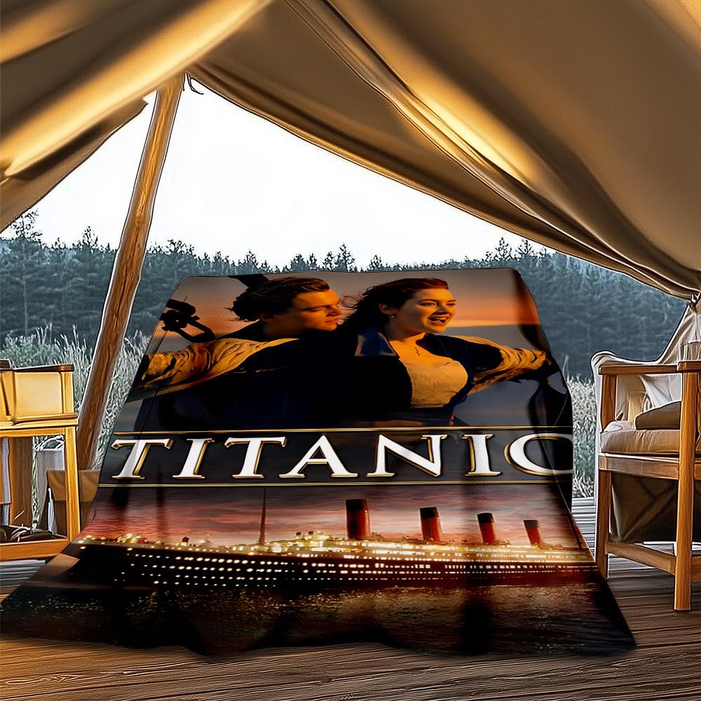 1pc Titanic Movie Poster Outdoor Flannel Blanket, Lightweight Warm Cozy for Travel Camping Office Soft Polyester Fabric